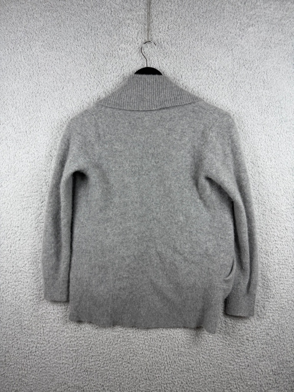 Quince Cashmere Open-Front Shawl Collar Sweater Cardigan w Pockets- Light Gray - Picture 7 of 9